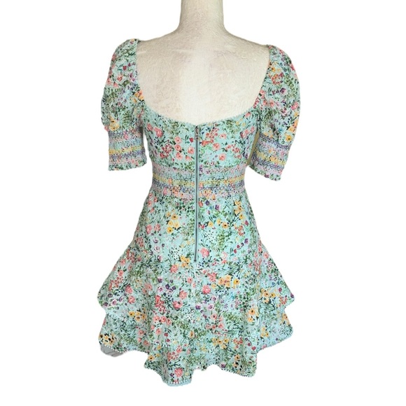 Alice + Olivia Crawford Floral Print Puff Sleeve Sweetheart Neck Mini Dress - 0 - Picture 11 of 16